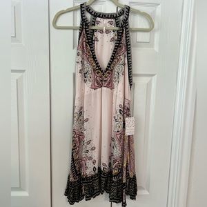 NWT Free People Steal The Sun Printed V-neck Tunic Dress Pink M